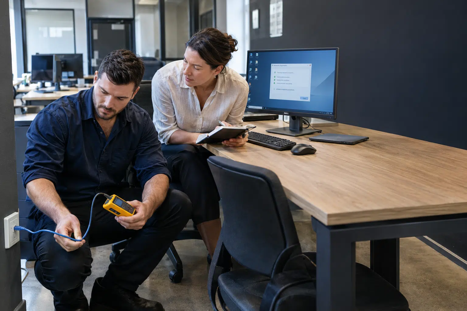 IT technician providing on-site computer support at a small business office