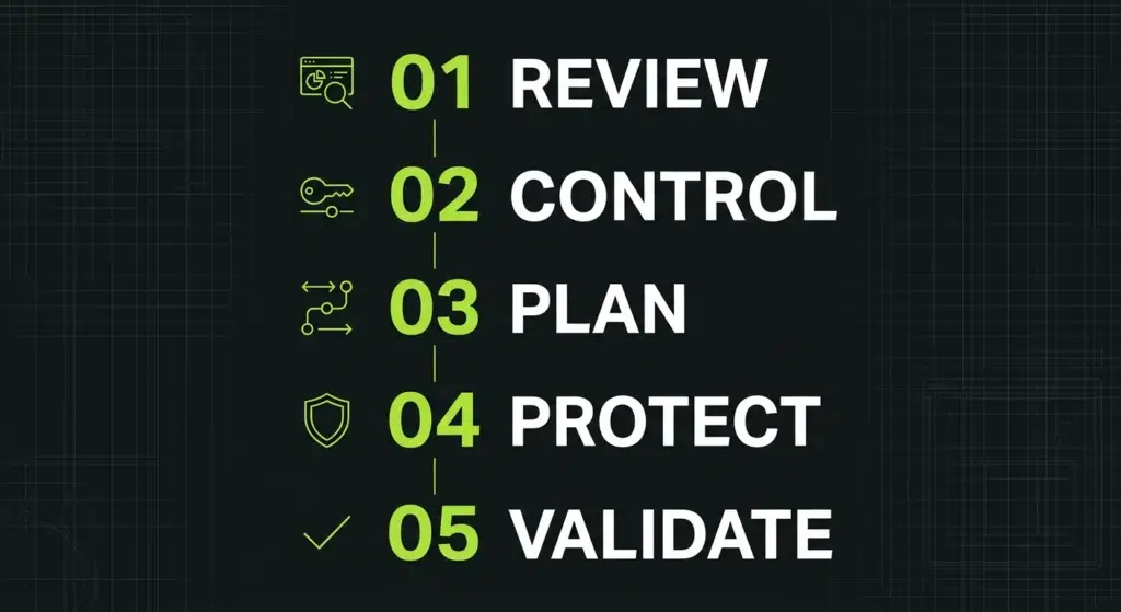 Five-step process to switch managed IT providers: review, control, plan, protect and validate